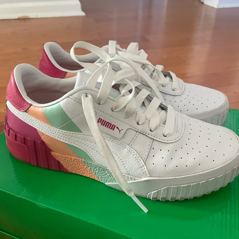 Puma White and Pink Sneakers with Colorful Accents